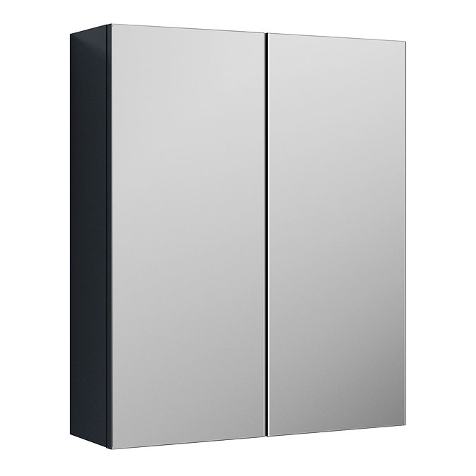 Radius Soft Black Minimalist Mirror Cabinet with 2 Doors W617 x D110mm