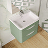 Radius Wall Hung 2 Drawer Vanity Unit with Chrome Handles W600 x D445mm – Satin Green