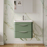 Radius Wall Hung 2 Drawer Vanity Unit with Chrome Handles W600 x D445mm – Satin Green