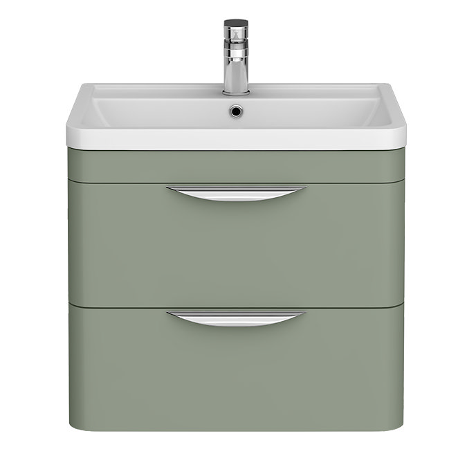 Radius Wall Hung 2 Drawer Vanity Unit with Chrome Handles W600 x D445mm – Satin Green