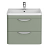Radius Wall Hung 2 Drawer Vanity Unit with Chrome Handles W600 x D445mm – Satin Green