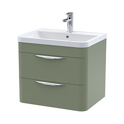 Radius Wall Hung 2 Drawer Vanity Unit with Chrome Handles W600 x D445mm – Satin Green
