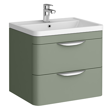 Radius Wall Hung 2 Drawer Vanity Unit with Chrome Handles W600 x D445mm – Satin Green