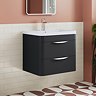 Radius Wall Hung 2 Drawer Vanity Unit with Chrome Handles W600 x D445mm – Soft Black
