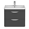 Radius Wall Hung 2 Drawer Vanity Unit with Chrome Handles W600 x D445mm – Soft Black