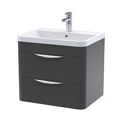 Radius Wall Hung 2 Drawer Vanity Unit with Chrome Handles W600 x D445mm – Soft Black