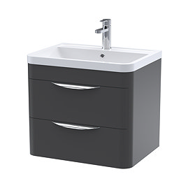Radius Wall Hung 2 Drawer Vanity Unit with Chrome Handles W600 x D445mm – Soft Black