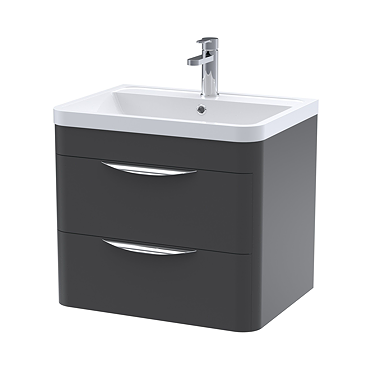 Radius Wall Hung 2 Drawer Vanity Unit with Chrome Handles W600 x D445mm – Soft Black
