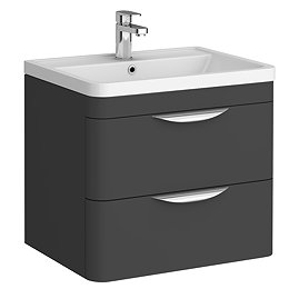 Radius Wall Hung 2 Drawer Vanity Unit with Chrome Handles W600 x D445mm – Soft Black