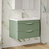Radius Wall Hung 2 Drawer Vanity Unit with Chrome Handles W800 x D450mm – Satin Green