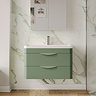 Radius Wall Hung 2 Drawer Vanity Unit with Chrome Handles W800 x D450mm – Satin Green
