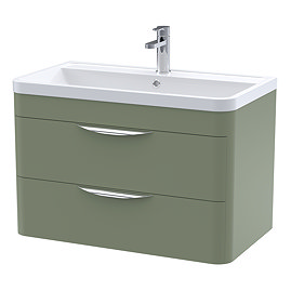 Radius Wall Hung 2 Drawer Vanity Unit with Chrome Handles W800 x D450mm – Satin Green