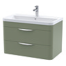 Radius Wall Hung 2 Drawer Vanity Unit with Chrome Handles W800 x D450mm – Satin Green