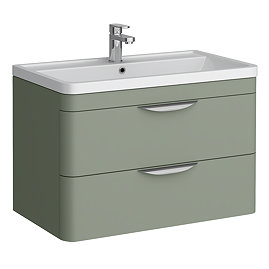 Radius Wall Hung 2 Drawer Vanity Unit with Chrome Handles W800 x D450mm – Satin Green
