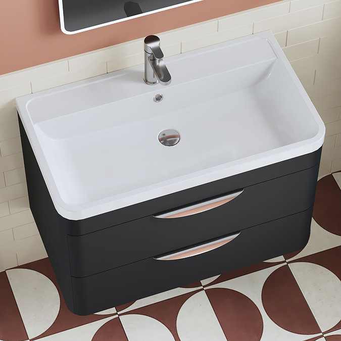 Radius Wall Hung 2 Drawer Vanity Unit with Chrome Handles W800 x D450mm – Soft Black