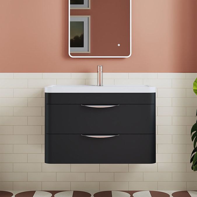Radius Wall Hung 2 Drawer Vanity Unit with Chrome Handles W800 x D450mm – Soft Black