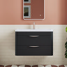Radius Wall Hung 2 Drawer Vanity Unit with Chrome Handles W800 x D450mm – Soft Black