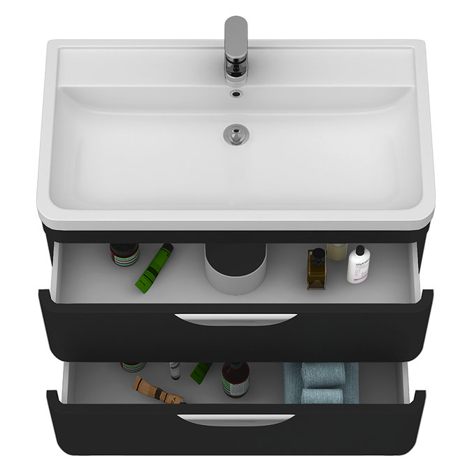 Radius Wall Hung 2 Drawer Vanity Unit with Chrome Handles W800 x D450mm – Soft Black