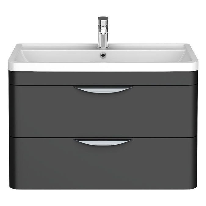 Radius Wall Hung 2 Drawer Vanity Unit with Chrome Handles W800 x D450mm – Soft Black