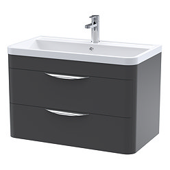 Radius Wall Hung 2 Drawer Vanity Unit with Chrome Handles W800 x D450mm – Soft Black