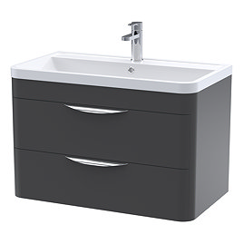 Radius Wall Hung 2 Drawer Vanity Unit with Chrome Handles W800 x D450mm – Soft Black
