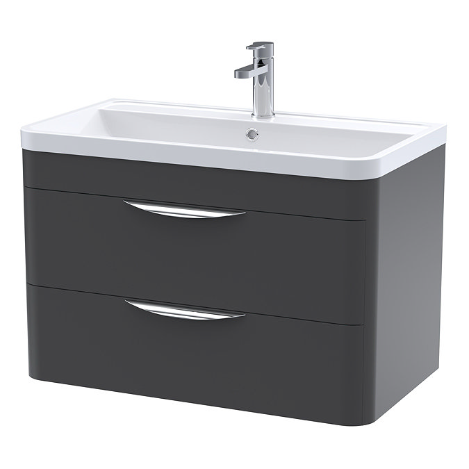 Radius Wall Hung 2 Drawer Vanity Unit with Chrome Handles W800 x D450mm – Soft Black