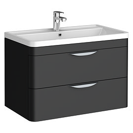 Radius Wall Hung 2 Drawer Vanity Unit with Chrome Handles W800 x D450mm – Soft Black