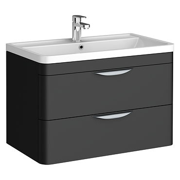 Radius Wall Hung 2 Drawer Vanity Unit with Chrome Handles W800 x D450mm – Soft Black