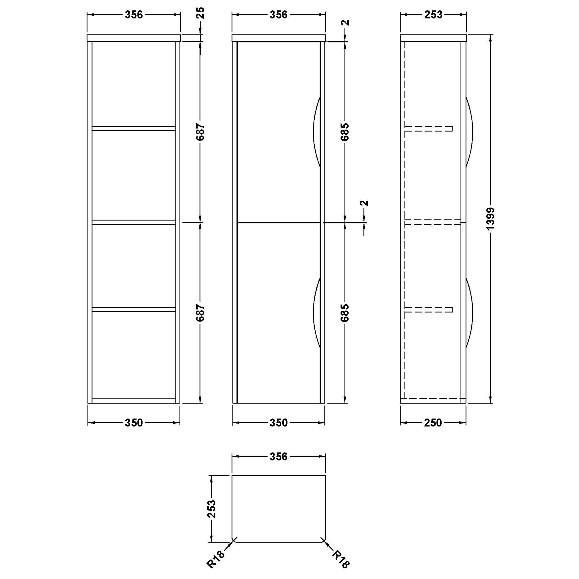 Radius Wall Mounted Tall Cupboard (Satin Green with Chrome Handles - W350 x D250mm)
