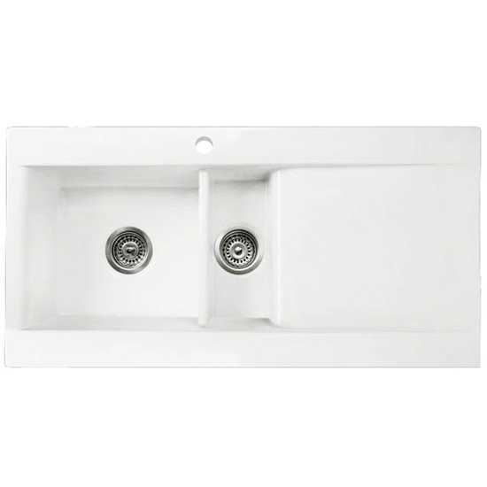 RAK - Gourmet Dream Sink 1 - 1.5 Bowl - Right Hand Drainer w/ Wastes - White Profile Large Image
