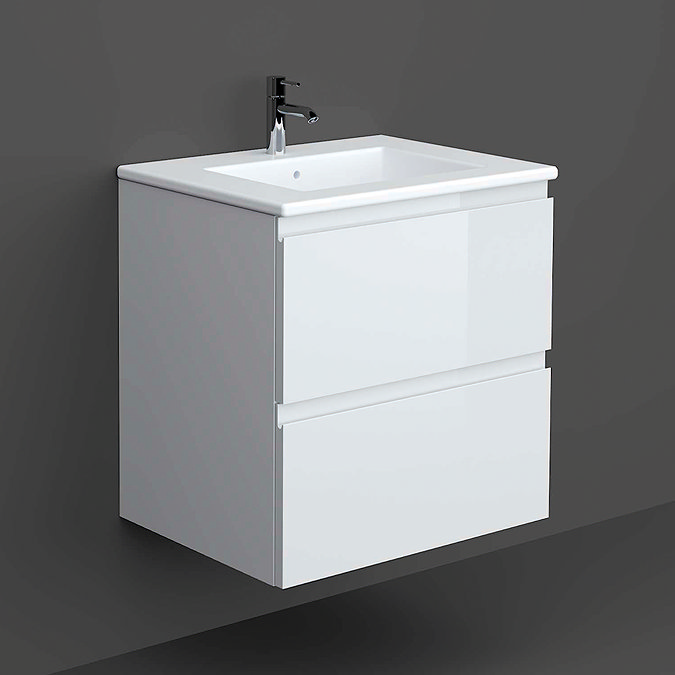 RAK Joy Matt White 600mm 2-Drawer Wall Hung Vanity Unit with White Basin