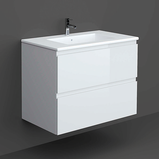 RAK Joy Matt White 800mm 2-Drawer Wall Hung Vanity Unit with White Basin