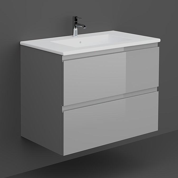 RAK Joy Urban Grey 800mm 2-Drawer Wall Hung Vanity Unit with White Basin