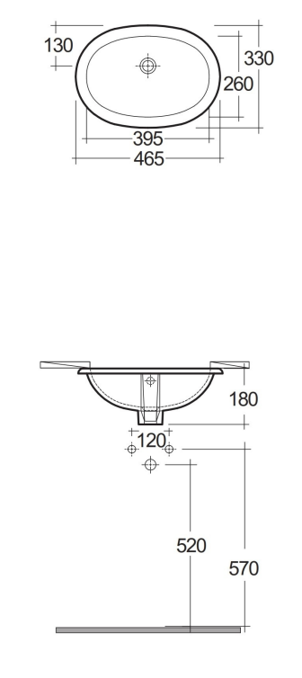 RAK - Lily 460mm Over Counter Inset Vanity Bowl - No TH