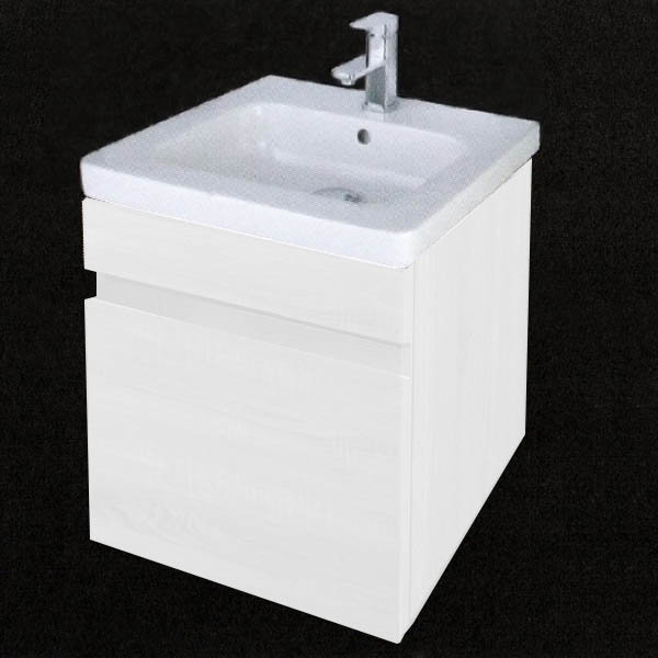 RAK Manhattan 53cm Wall Hung Vanity Unit with Resort 55cm 1TH Basin - Gloss White Large Image