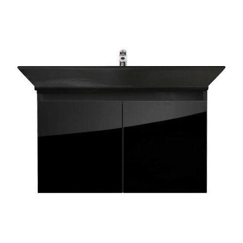 RAK - Opulence 1000mm Wall Hung Cabinet with Basin & Porcelain Waste - Black Gloss Large Image