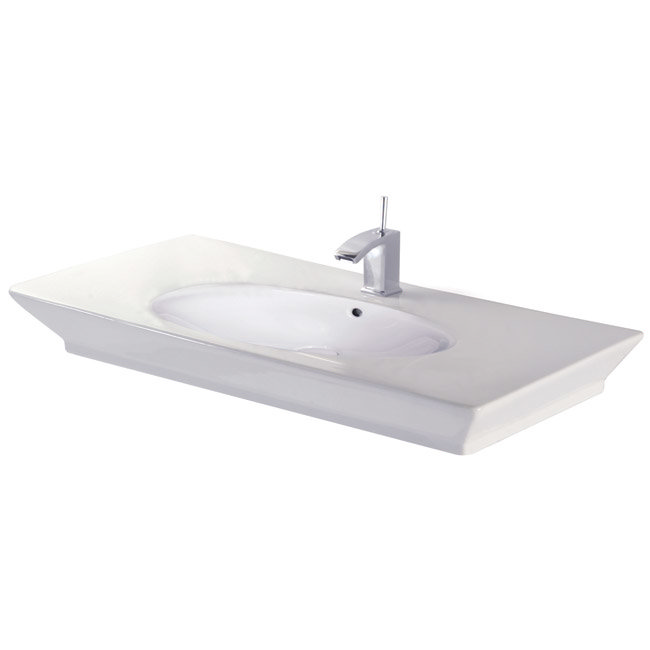 RAK - Opulence 100cm Her counter top basin with porcelain waste - White Large Image