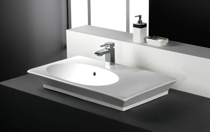 RAK - Opulence 80cm Her Offset counter top basin with porcelain waste - White Large Image