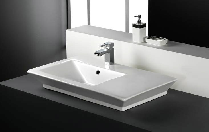 RAK - Opulence 80cm His Offset counter top basin with porcelain waste - White Large Image