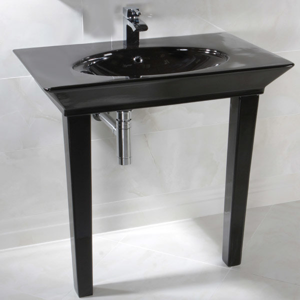 RAK - Opulence 100cm Her Console Basin with Porcelain Waste & Legs - Black Profile Large Image