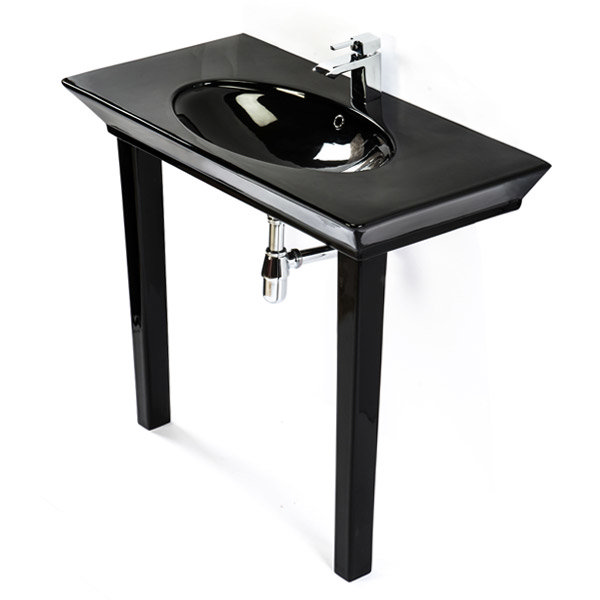 RAK - Opulence 100cm Her Console Basin with Porcelain Waste & Legs - Black Large Image