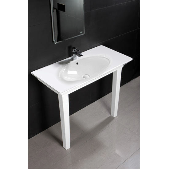 RAK - Opulence 100cm Her Console Basin with Porcelain Waste & Legs - White Profile Large Image