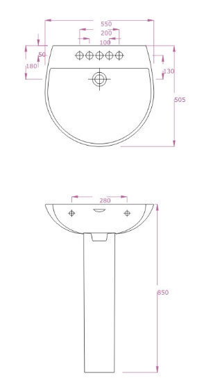 RAK Reserva 55cm Basin 2 Tap Hole