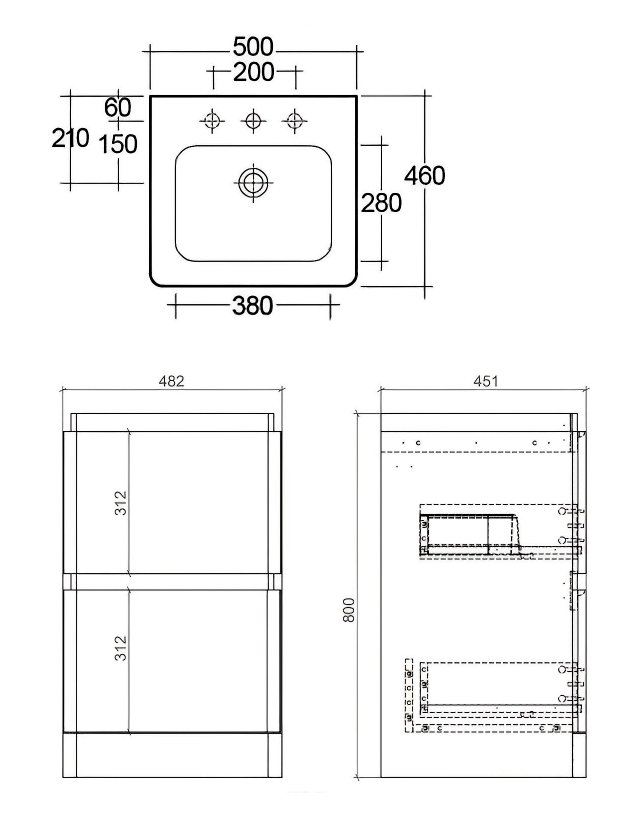 RAK Resort 500mm 2-Drawer Floor Standing Vanity Unit with Basin - Matt Grey