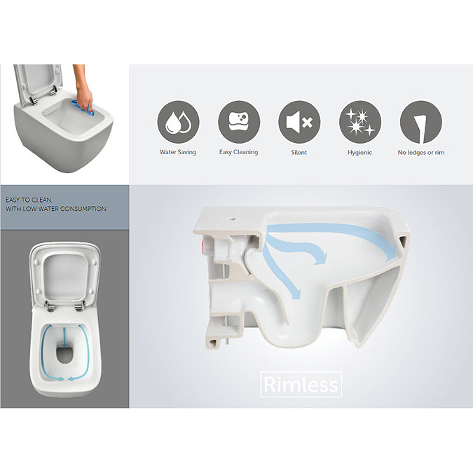 RAK Series 600 Rimless Back To Wall Pan + Slim Soft Close Seat  Profile Large Image