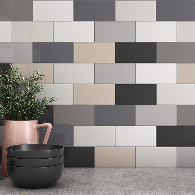 RAK Subway 75 x 150mm Graphite Grey Gloss Flat Edge Wall Tiles  Profile Large Image