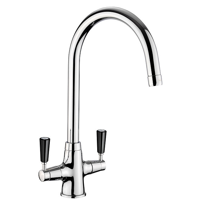 Rangemaster Aquaclassic 2 Chrome Kitchen Mixer Tap with Black Handles Large Image