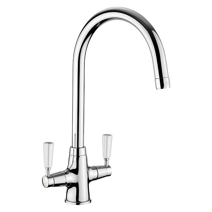 Rangemaster Aquaclassic 2 Chrome Kitchen Mixer Tap with White Handles Large Image