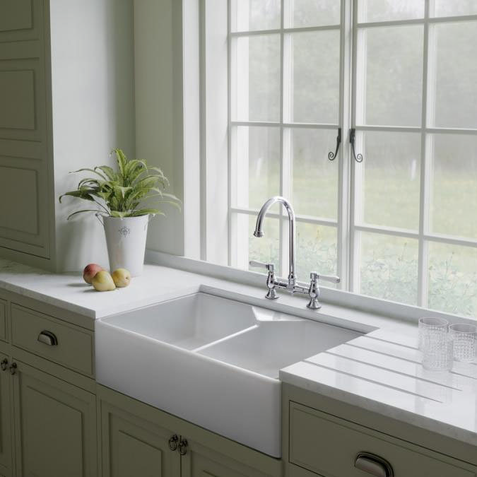 Rangemaster Farmhouse 796 x 491mm Double Bowl Belfast Ceramic Kitchen Sink (Inc. Waste Kits) Featur
