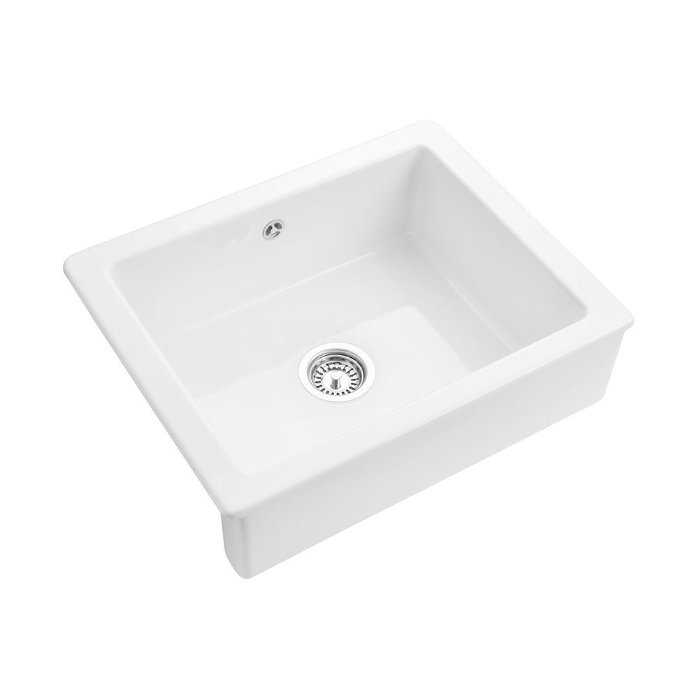 Rangemaster Hartland Belfast White Ceramic Kitchen Sink inc. Basket Strainer Waste  In Bathroom Larg